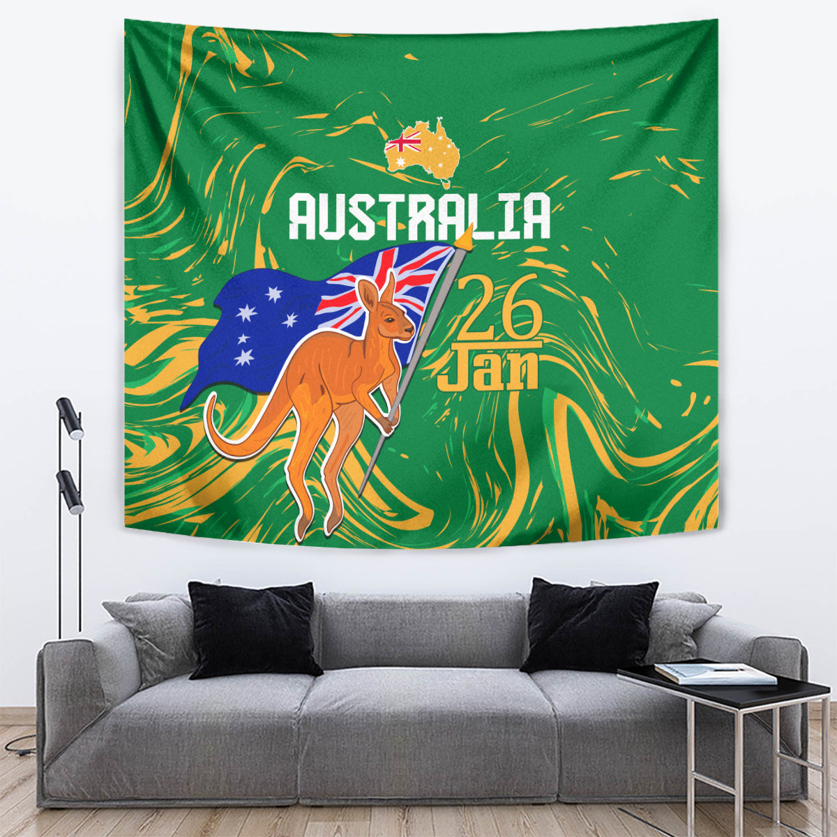 Proud To Be Australia Day Tapestry Kangaroo with National Color - Vibe Hoodie Shop