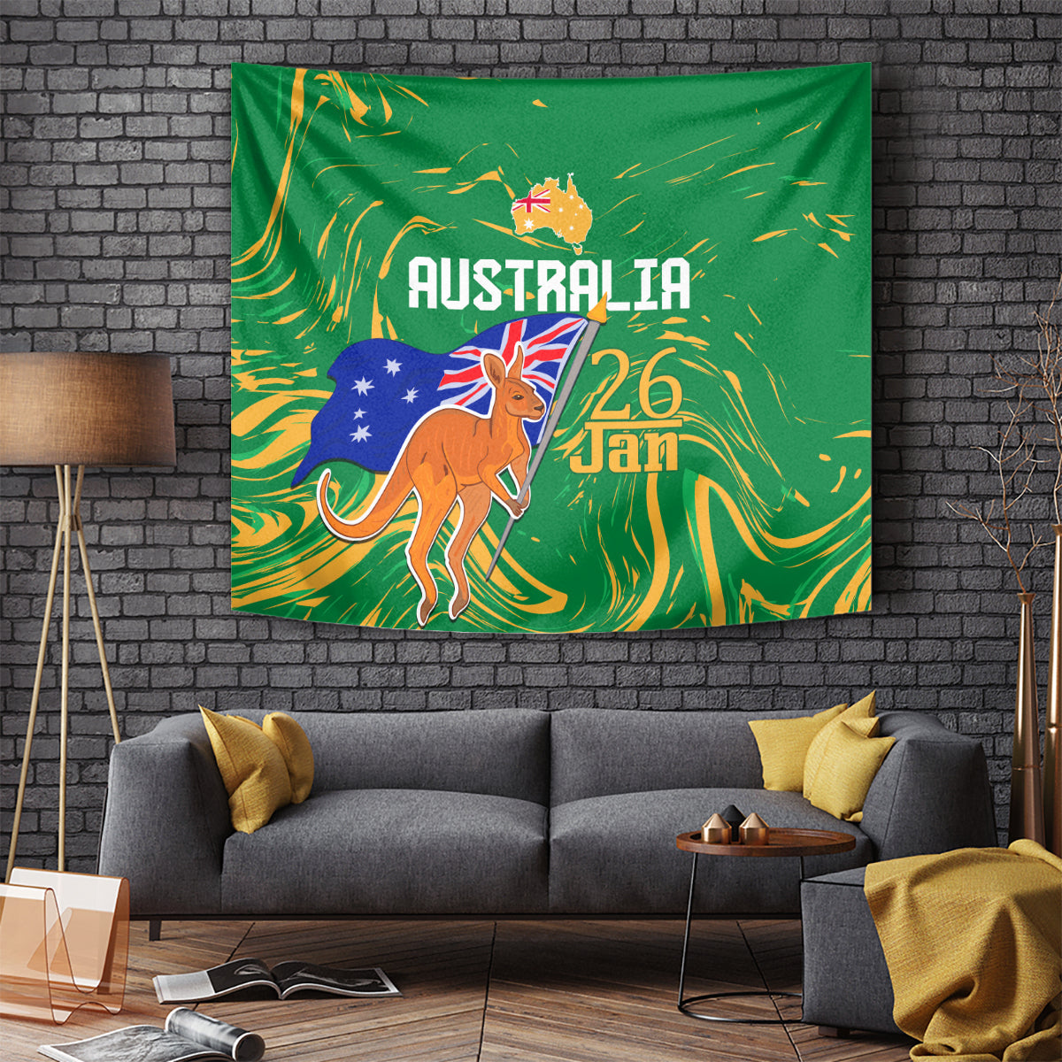 Proud To Be Australia Day Tapestry Kangaroo with National Color - Vibe Hoodie Shop