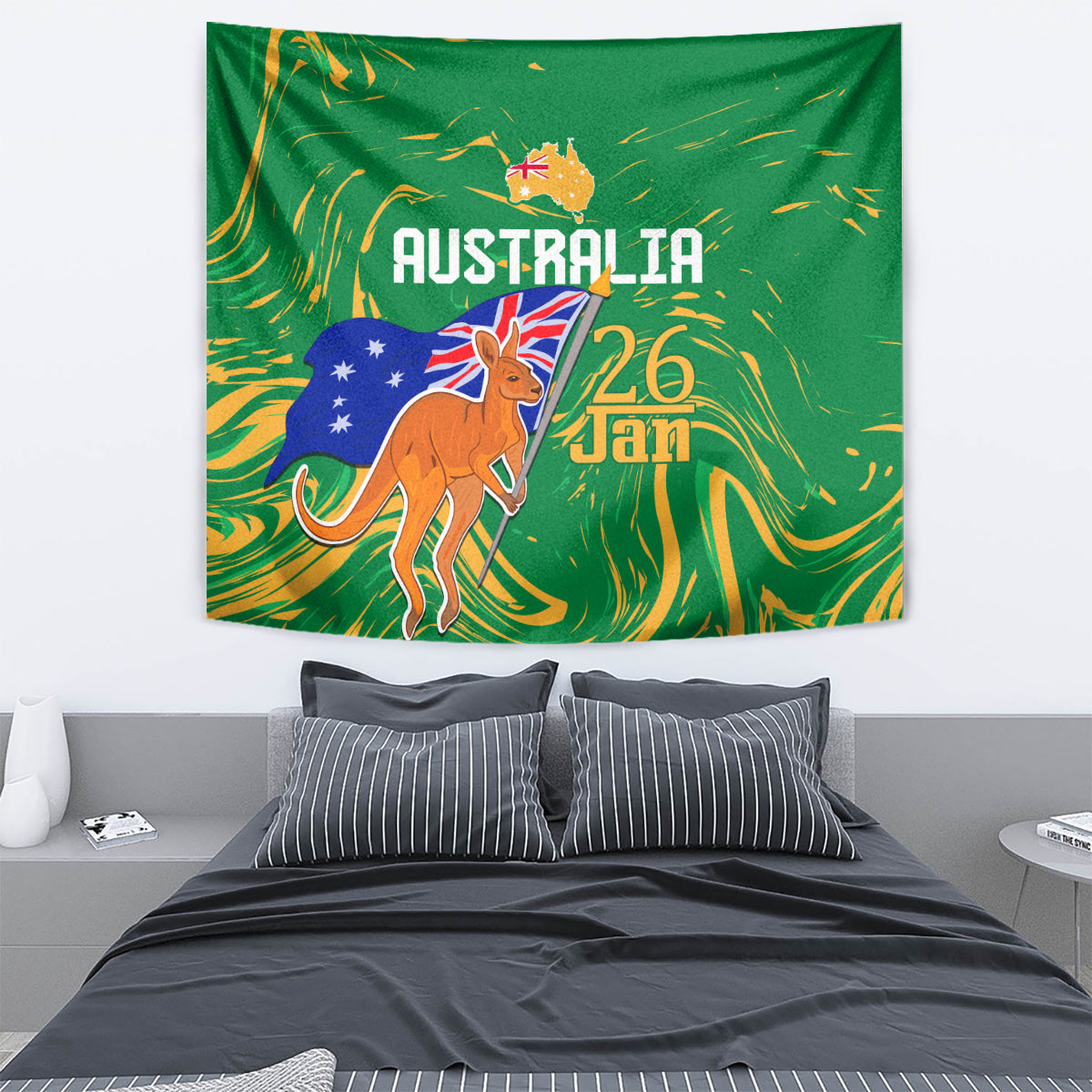 Proud To Be Australia Day Tapestry Kangaroo with National Color - Vibe Hoodie Shop