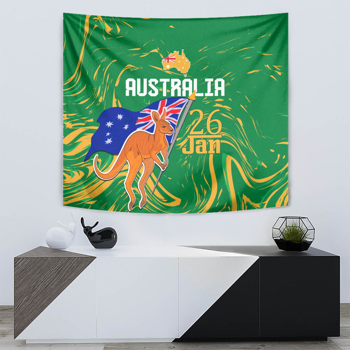 Proud To Be Australia Day Tapestry Kangaroo with National Color - Vibe Hoodie Shop