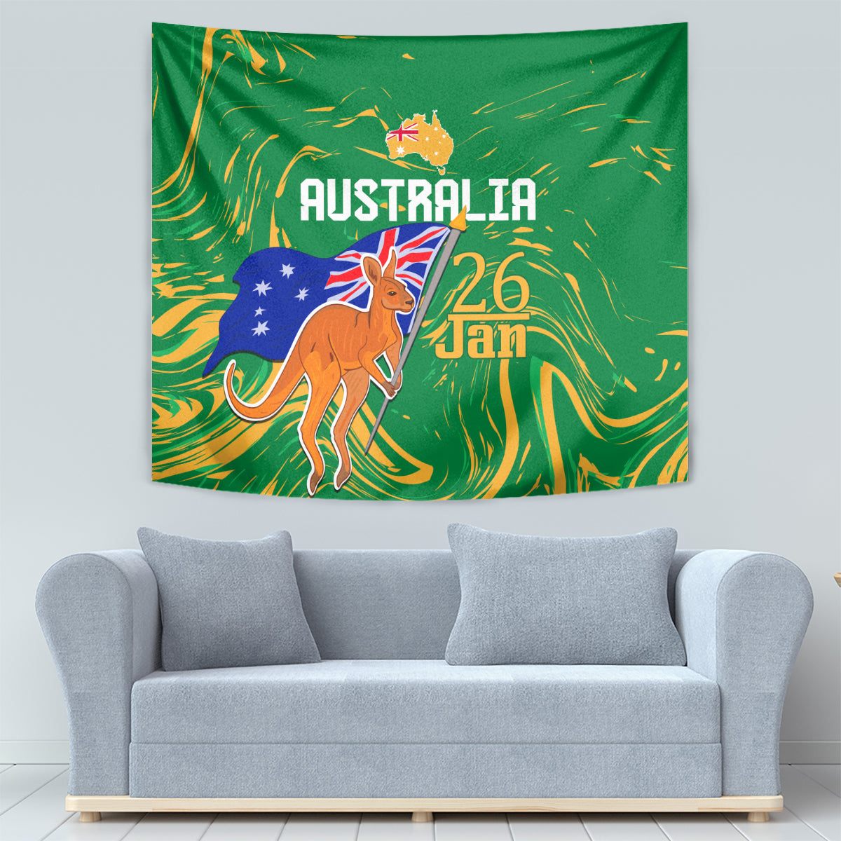 Proud To Be Australia Day Tapestry Kangaroo with National Color - Vibe Hoodie Shop