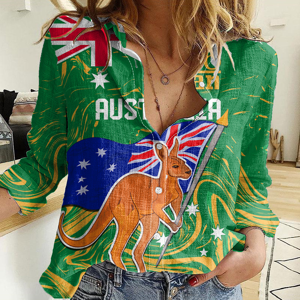 Proud To Be Australia Day Women Casual Shirt Kangaroo with National Color - Vibe Hoodie Shop