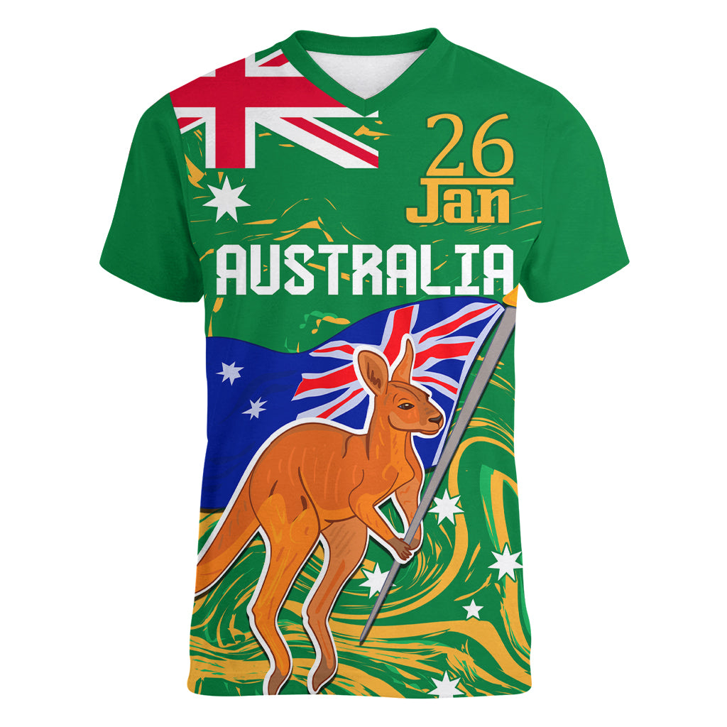Proud To Be Australia Day Women V Neck T Shirt Kangaroo with National Color - Vibe Hoodie Shop
