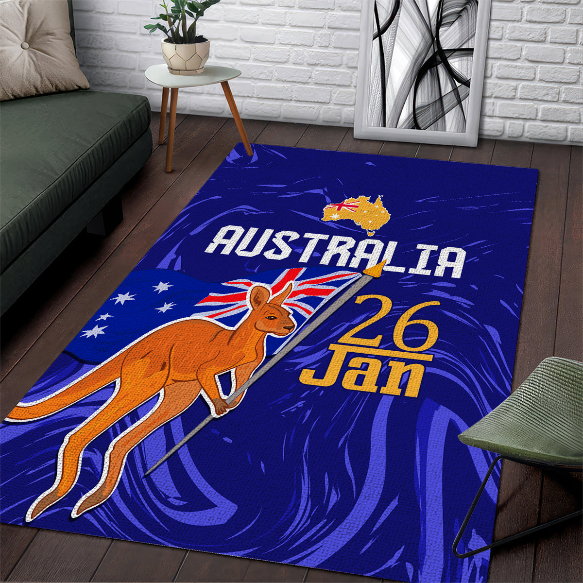 Proud To Be Australia Day Area Rug Kangaroo with Flag Color - Vibe Hoodie Shop