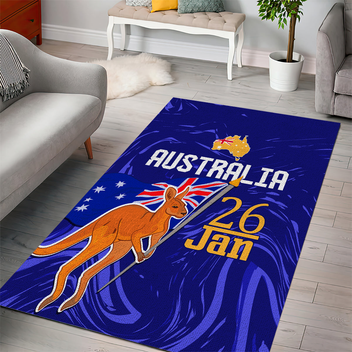 Proud To Be Australia Day Area Rug Kangaroo with Flag Color - Vibe Hoodie Shop