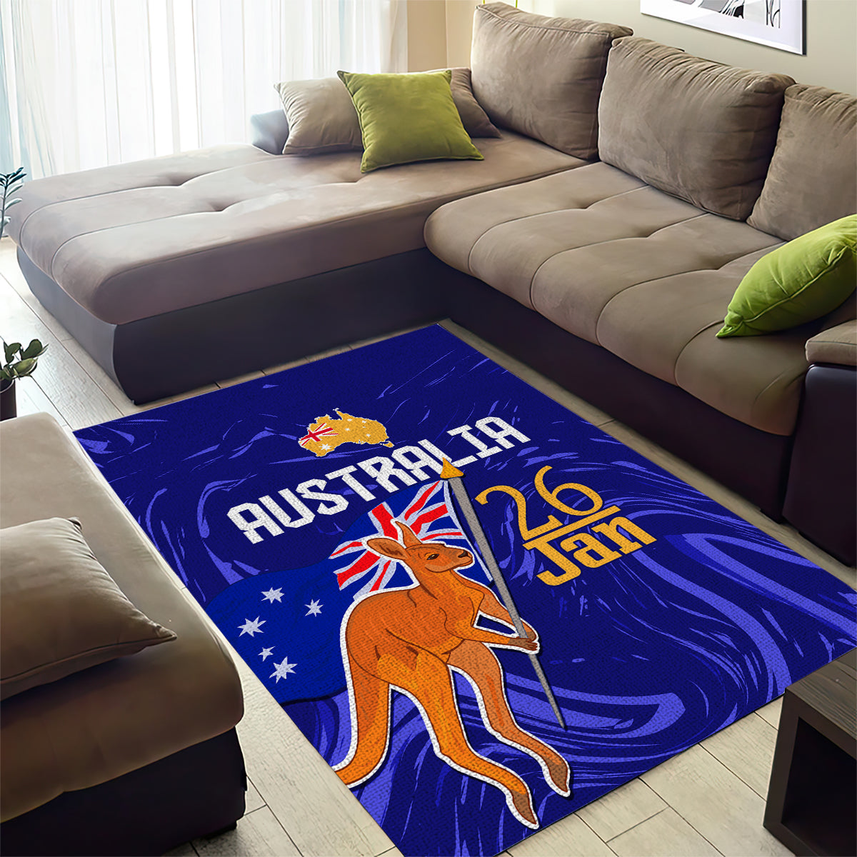 Proud To Be Australia Day Area Rug Kangaroo with Flag Color - Vibe Hoodie Shop