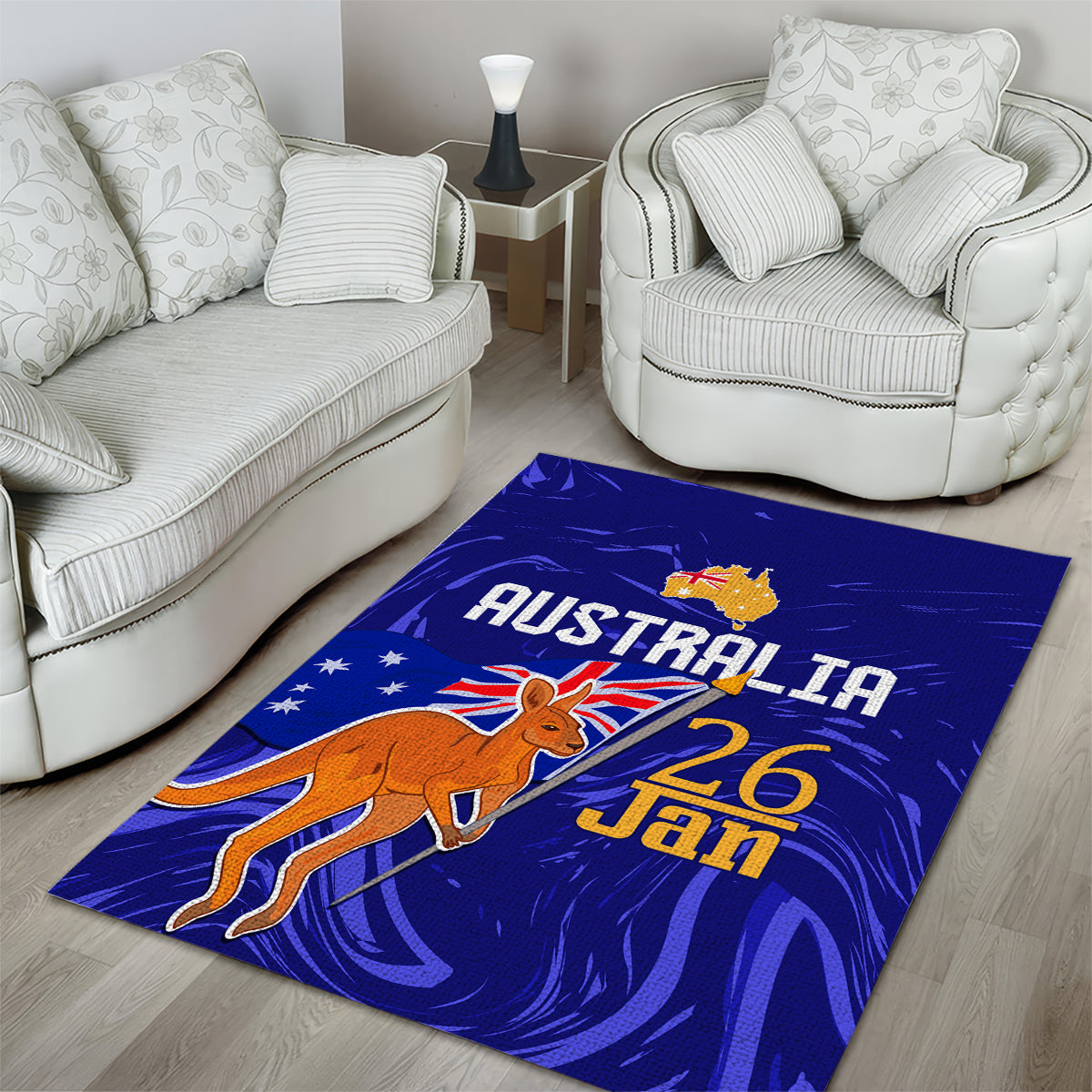 Proud To Be Australia Day Area Rug Kangaroo with Flag Color - Vibe Hoodie Shop