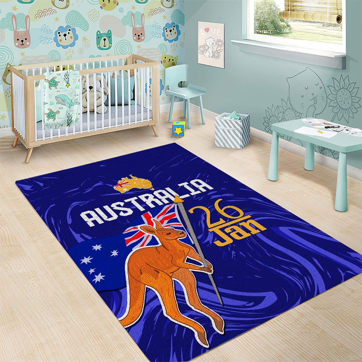 Proud To Be Australia Day Area Rug Kangaroo with Flag Color - Vibe Hoodie Shop