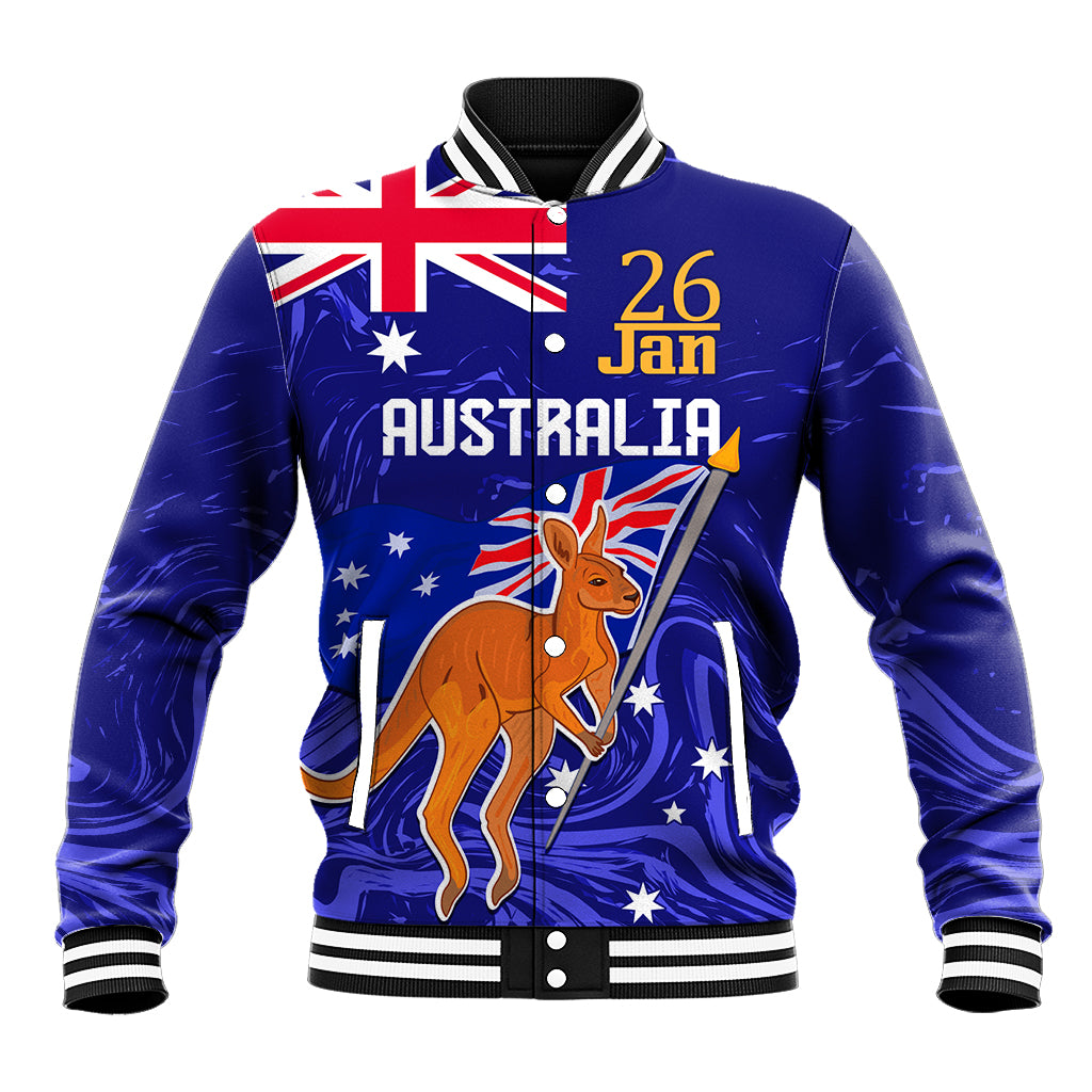 Proud To Be Australia Day Baseball Jacket Kangaroo with Flag Color - Vibe Hoodie Shop