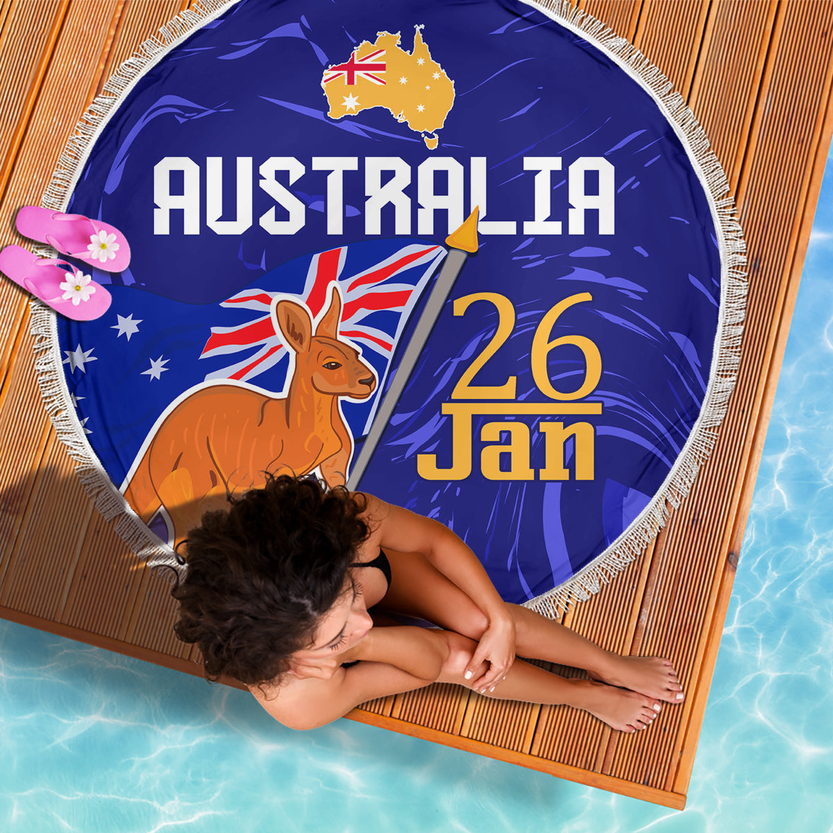 Proud To Be Australia Day Beach Blanket Kangaroo with Flag Color