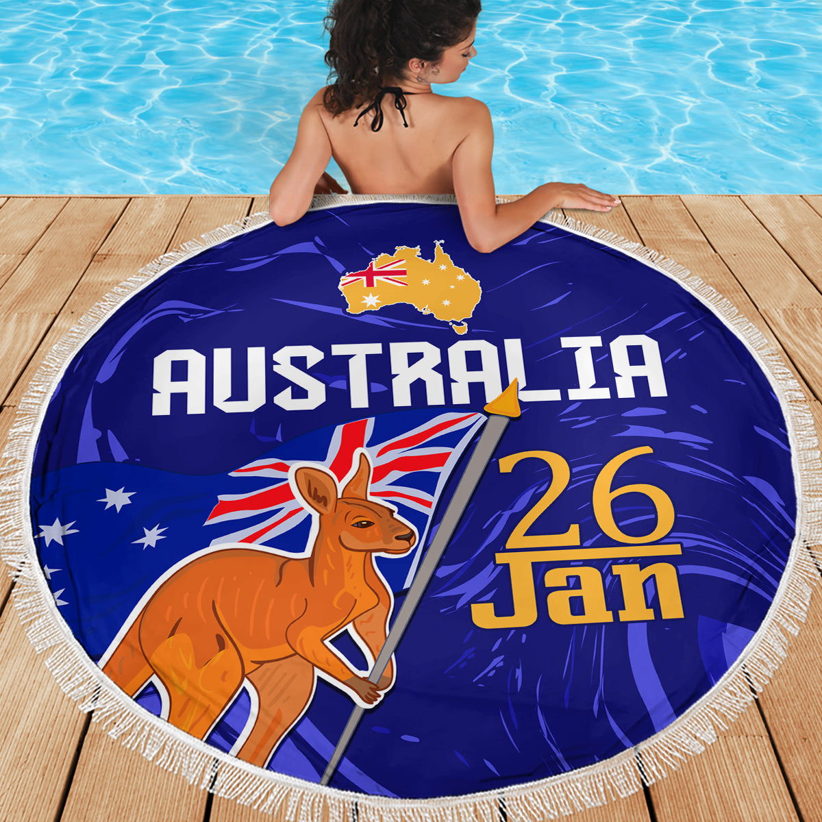 Proud To Be Australia Day Beach Blanket Kangaroo with Flag Color