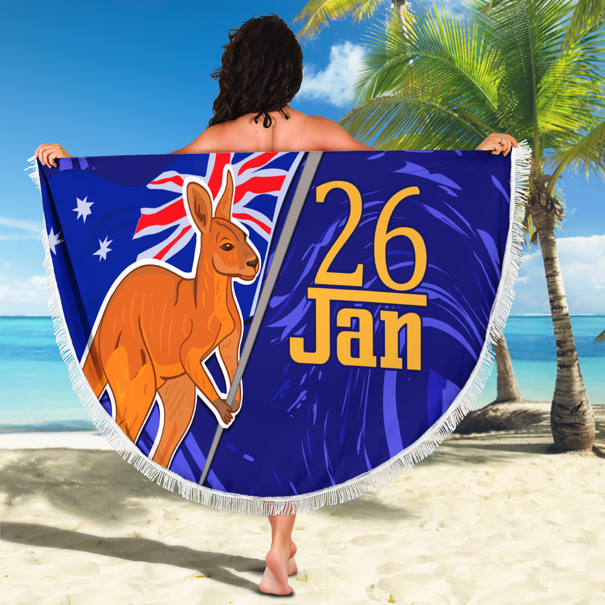 Proud To Be Australia Day Beach Blanket Kangaroo with Flag Color