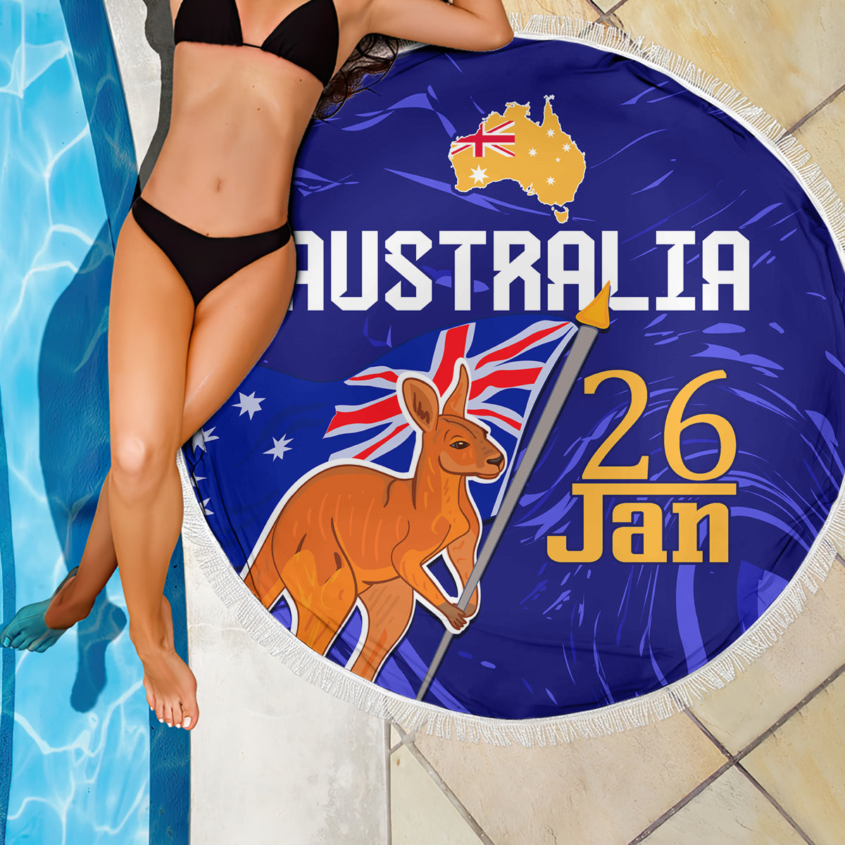 Proud To Be Australia Day Beach Blanket Kangaroo with Flag Color