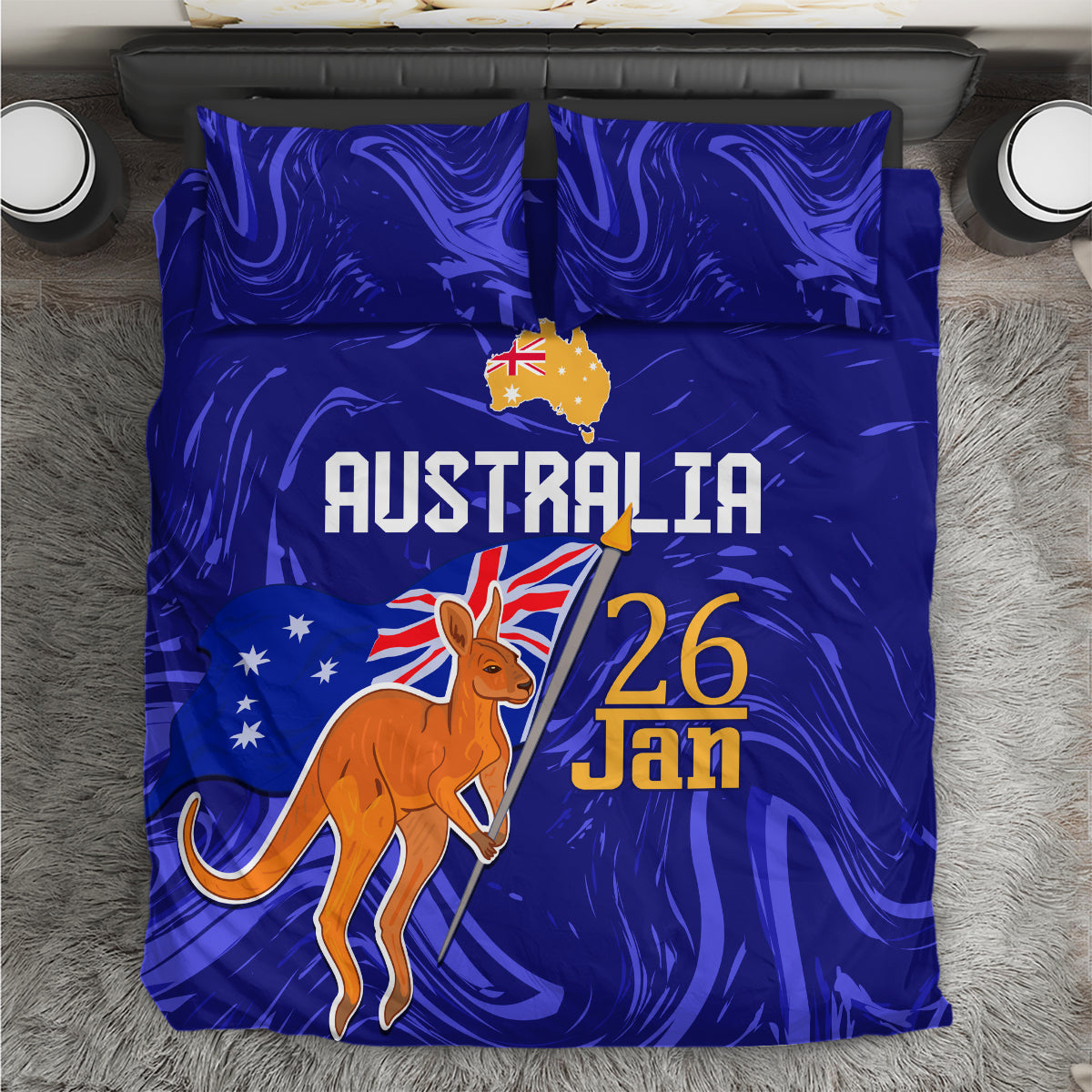 Proud To Be Australia Day Bedding Set Kangaroo with Flag Color - Vibe Hoodie Shop