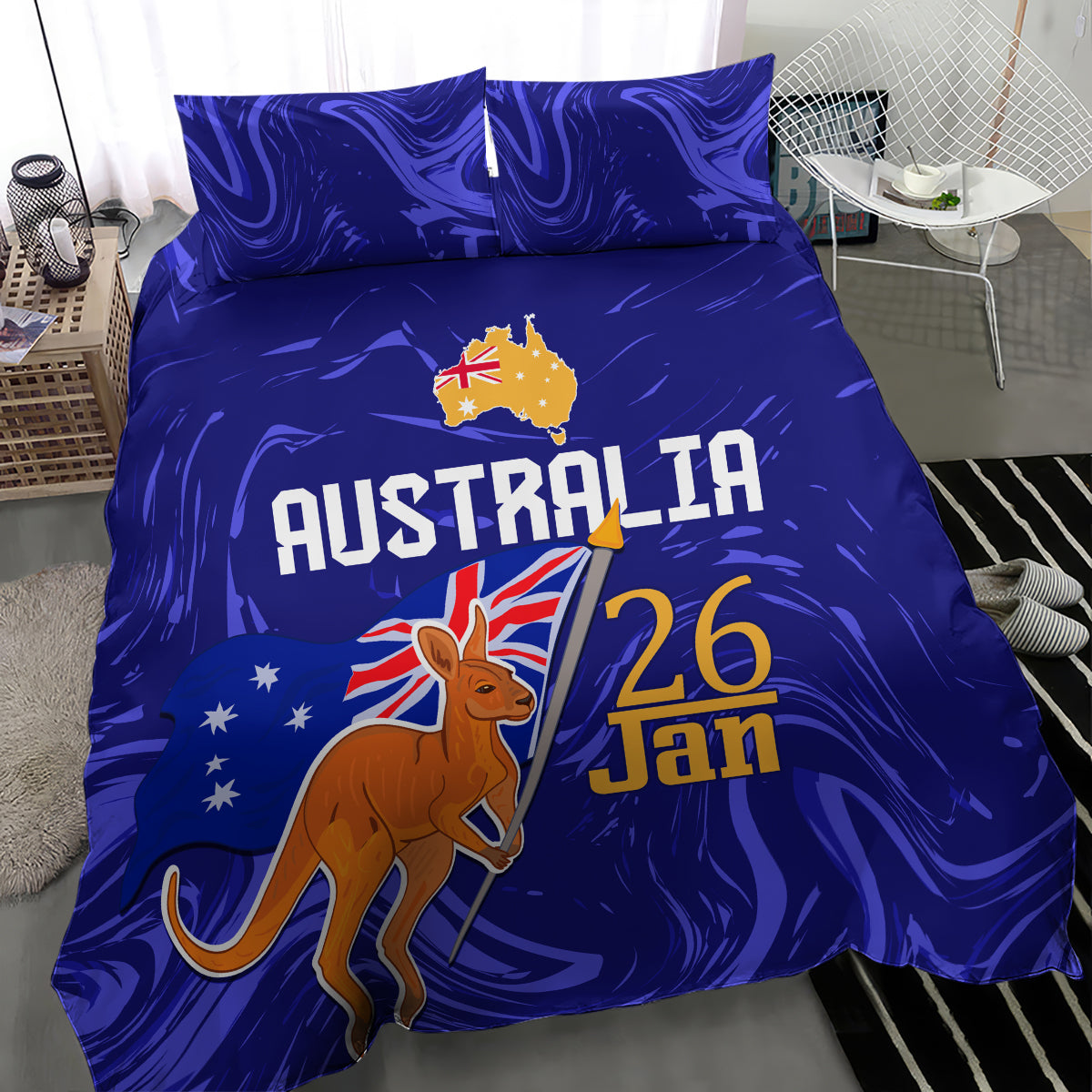 Proud To Be Australia Day Bedding Set Kangaroo with Flag Color - Vibe Hoodie Shop