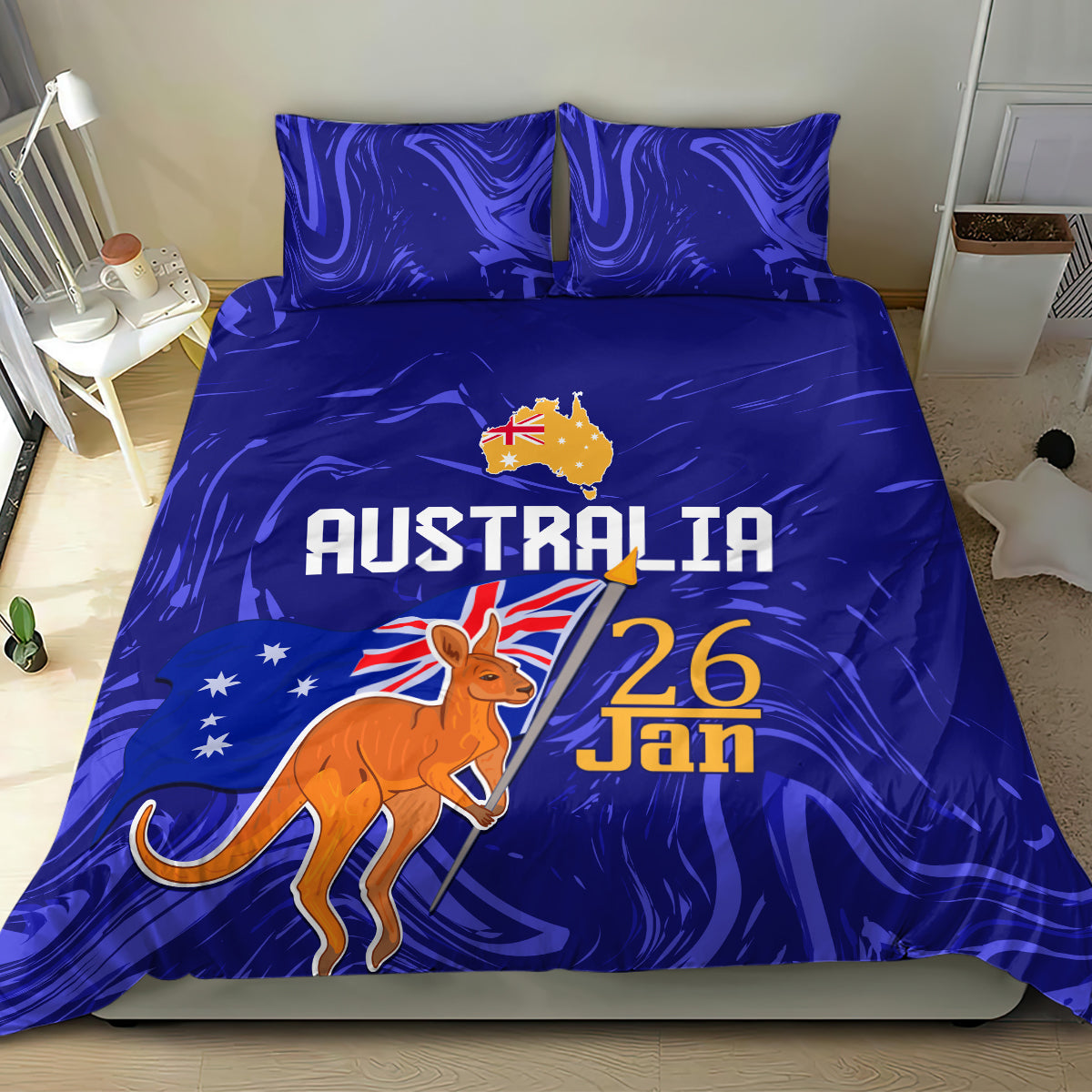 Proud To Be Australia Day Bedding Set Kangaroo with Flag Color - Vibe Hoodie Shop