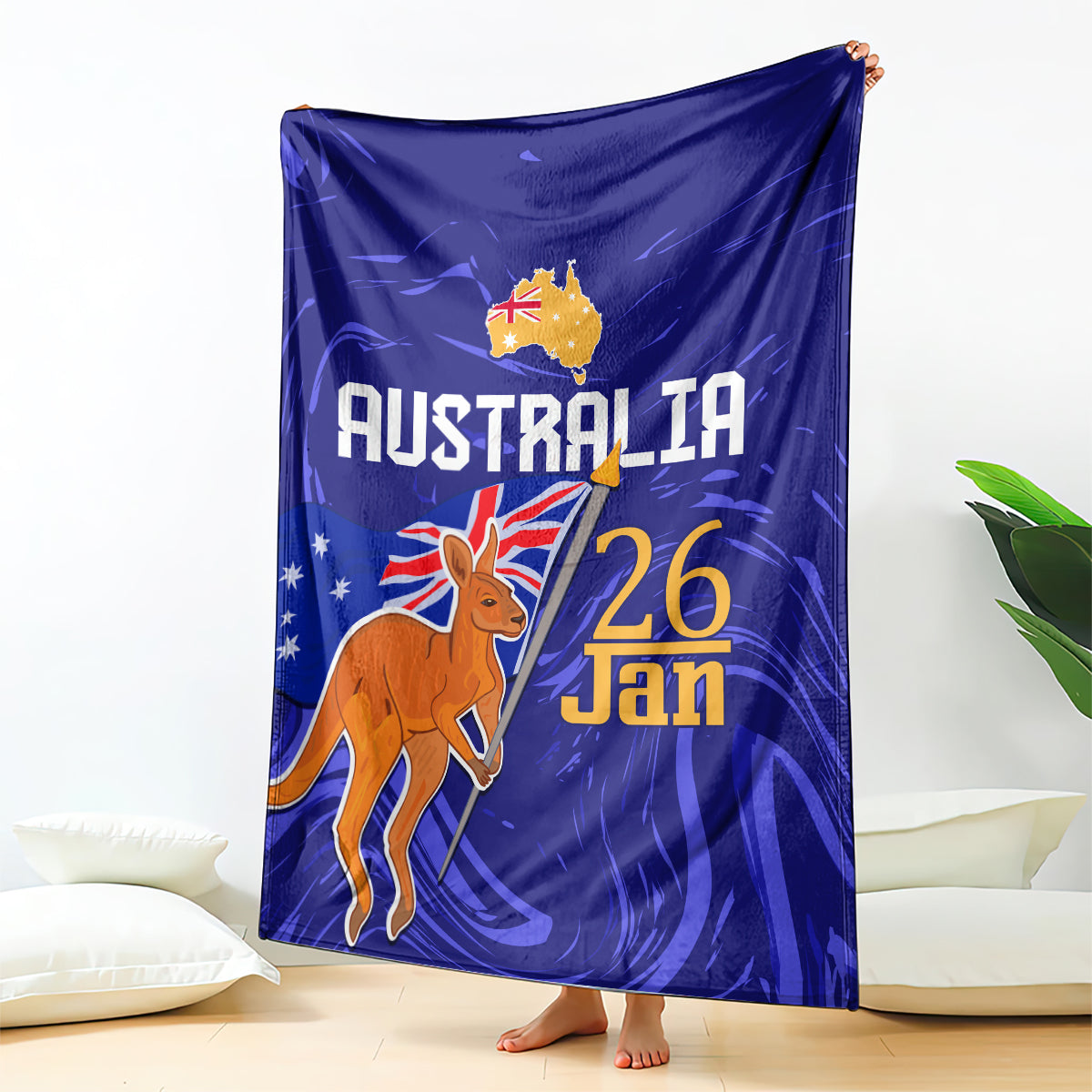 Proud To Be Australia Day Blanket Kangaroo with Flag Color - Vibe Hoodie Shop