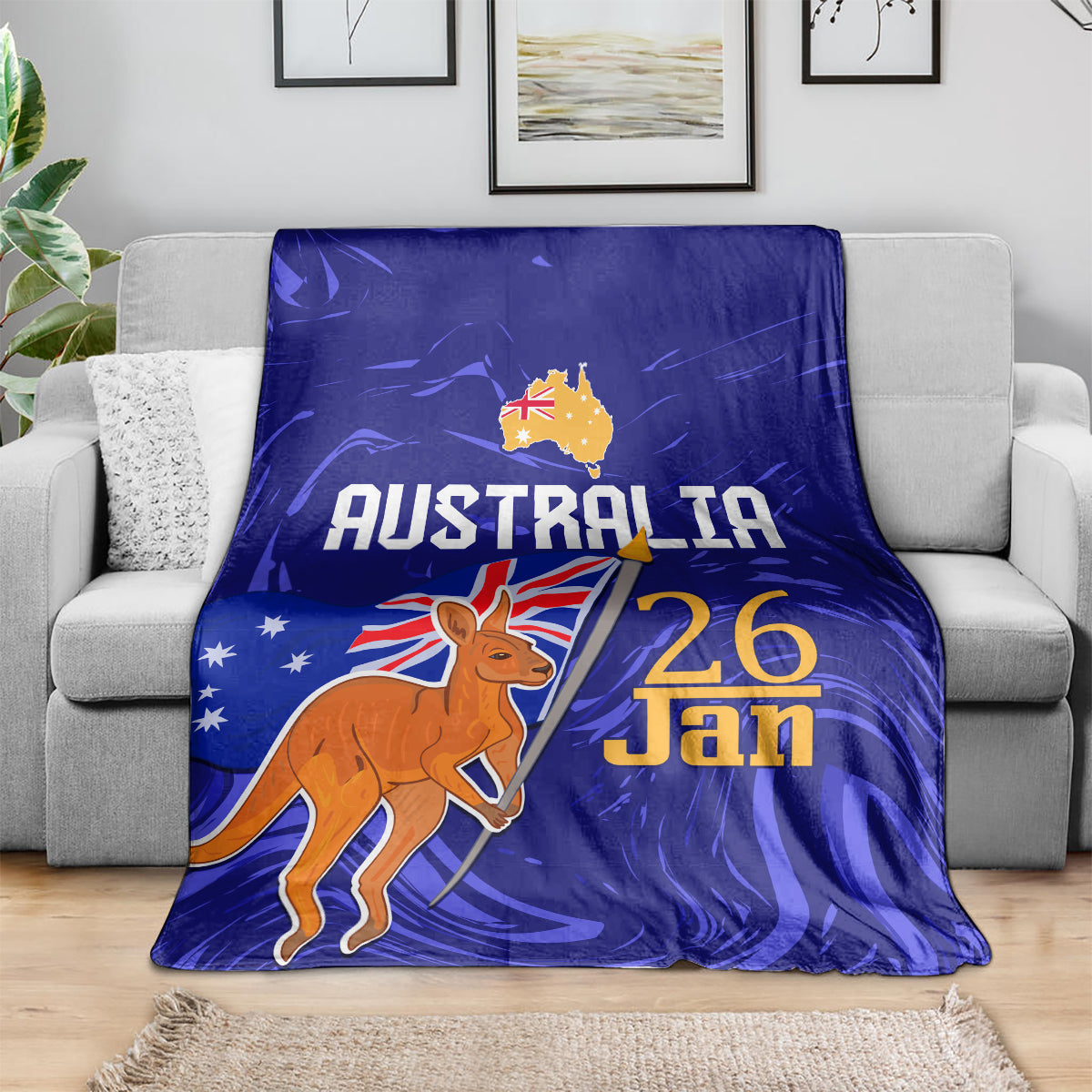 Proud To Be Australia Day Blanket Kangaroo with Flag Color - Vibe Hoodie Shop