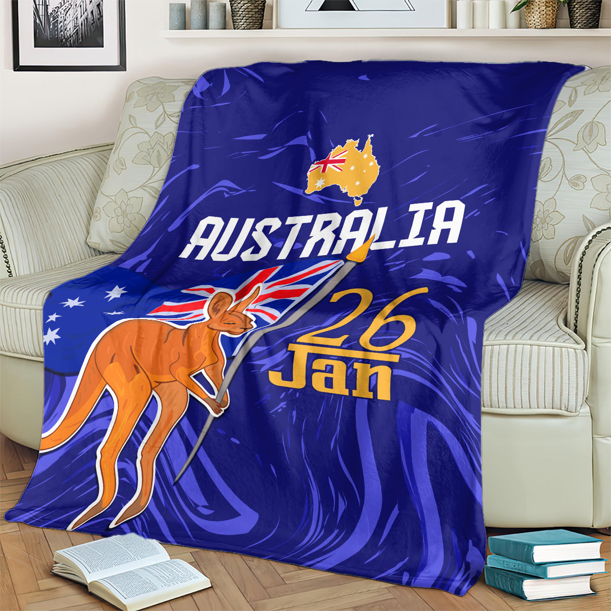 Proud To Be Australia Day Blanket Kangaroo with Flag Color - Vibe Hoodie Shop