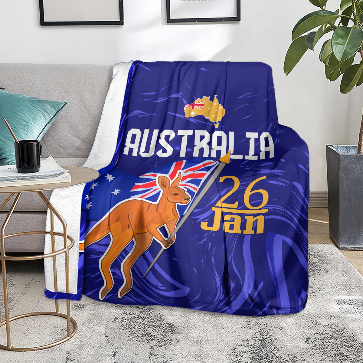 Proud To Be Australia Day Blanket Kangaroo with Flag Color - Vibe Hoodie Shop