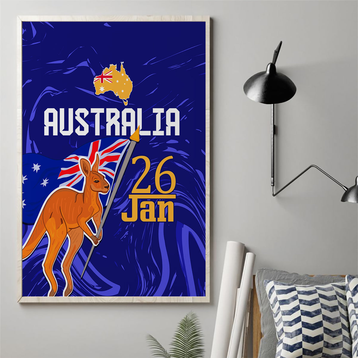 Proud To Be Australia Day Canvas Wall Art Kangaroo with Flag Color