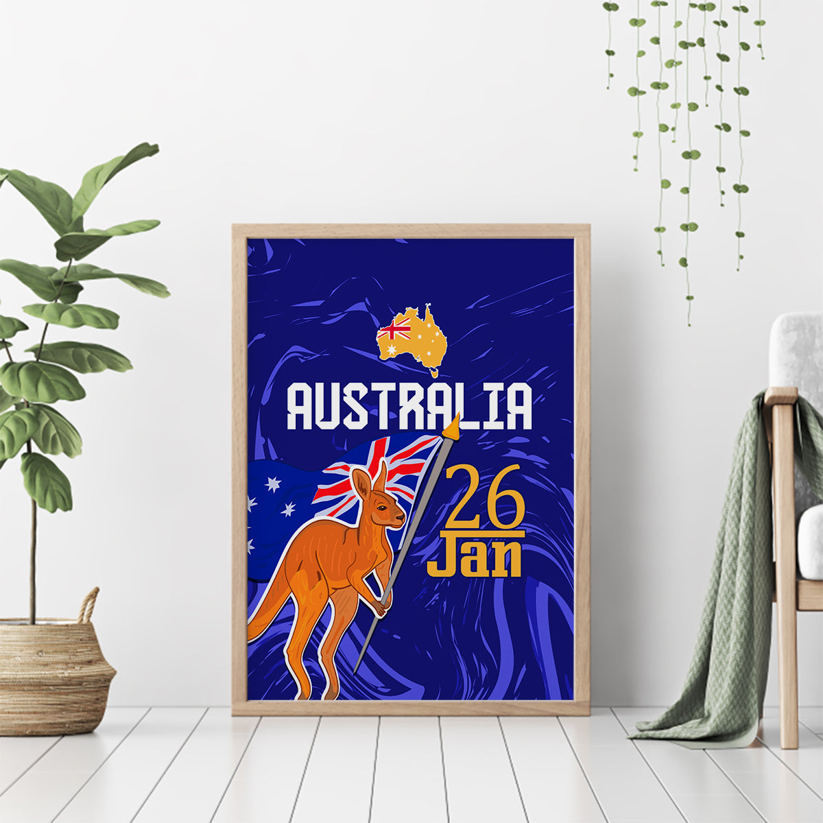 Proud To Be Australia Day Canvas Wall Art Kangaroo with Flag Color