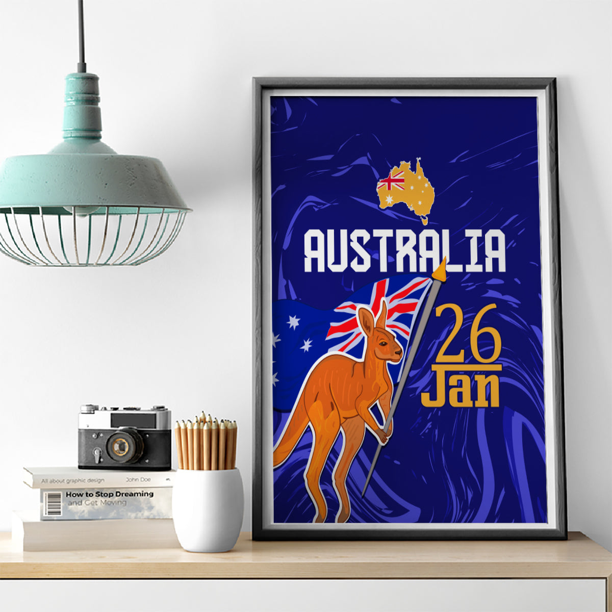 Proud To Be Australia Day Canvas Wall Art Kangaroo with Flag Color