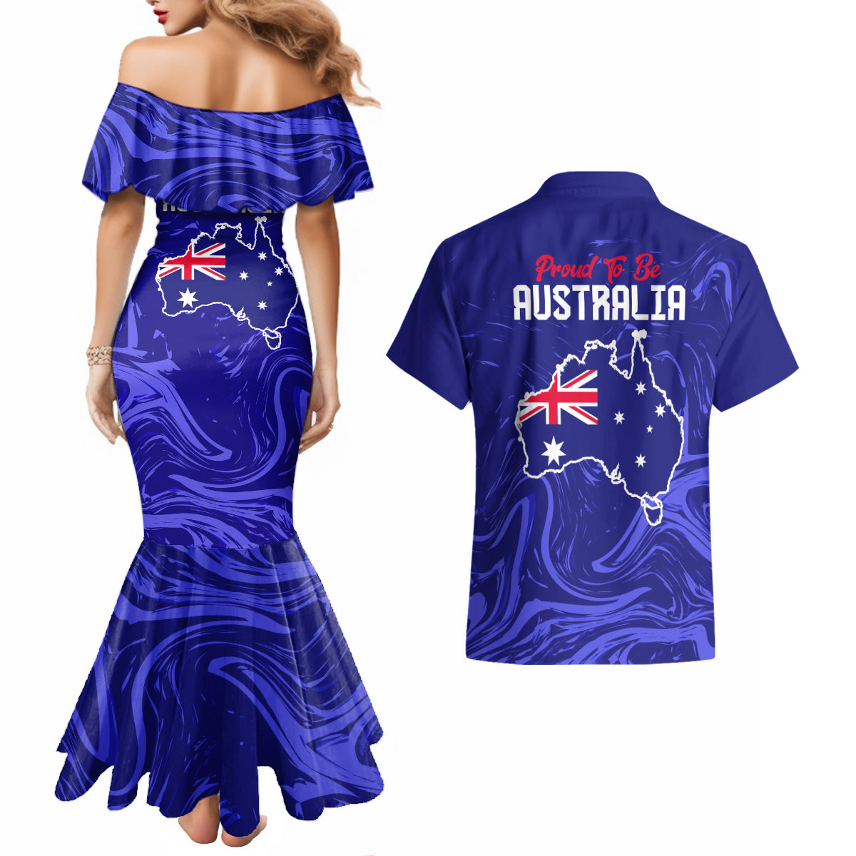 Proud To Be Australia Day Couples Matching Mermaid Dress and Hawaiian Shirt Kangaroo with Flag Color