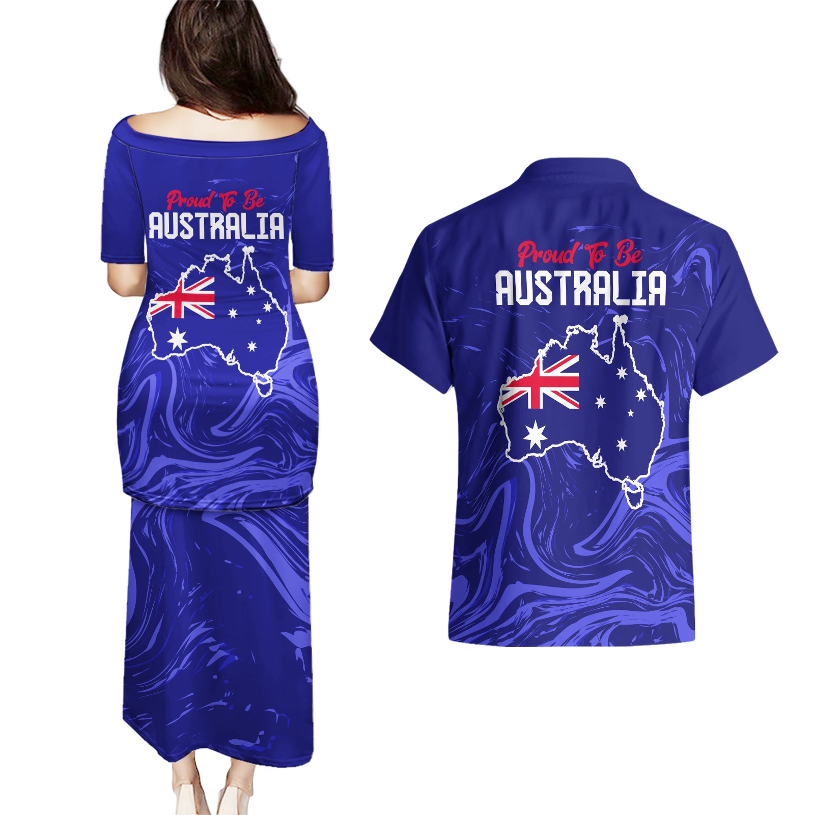 Proud To Be Australia Day Couples Matching Puletasi and Hawaiian Shirt Kangaroo with Flag Color