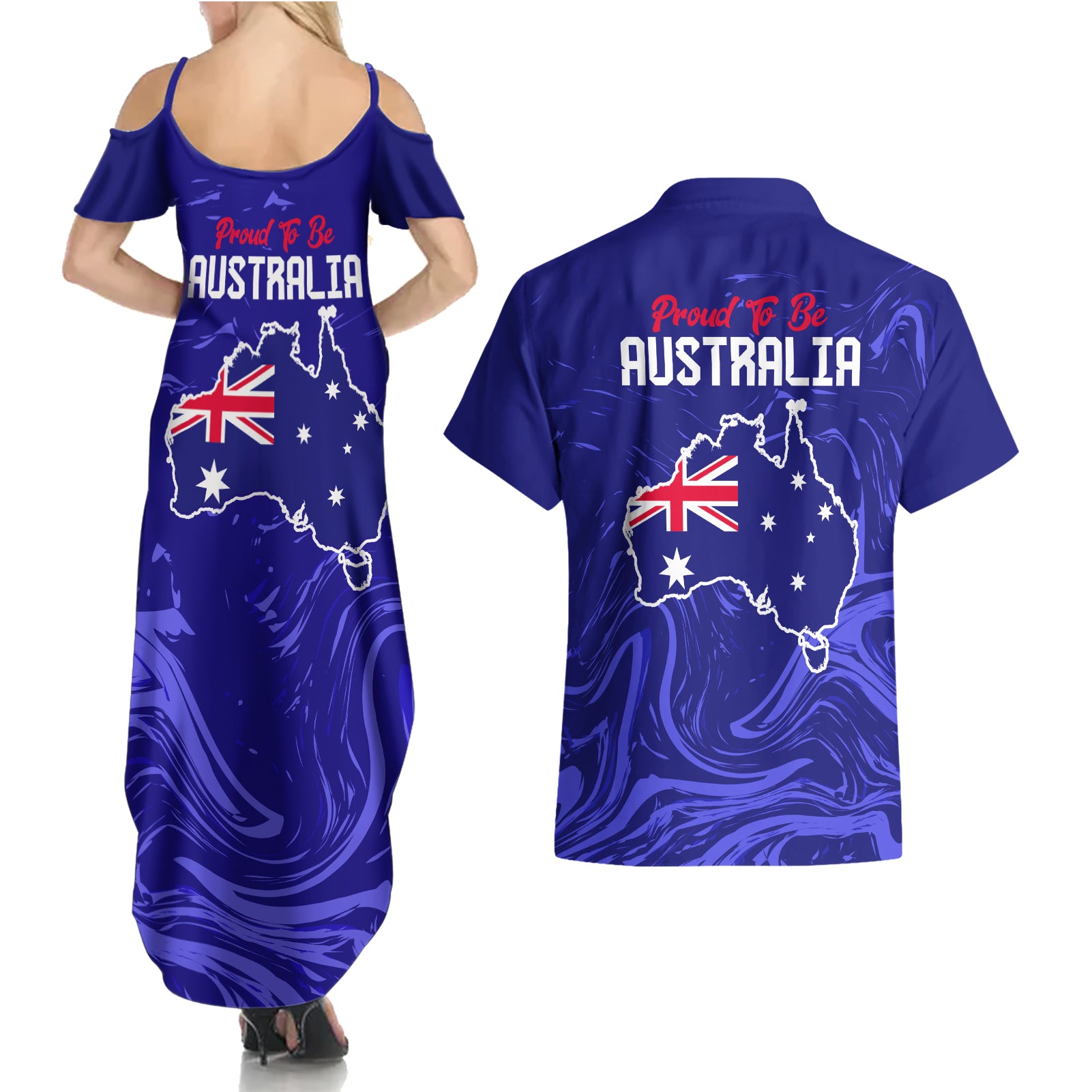 Proud To Be Australia Day Couples Matching Summer Maxi Dress and Hawaiian Shirt Kangaroo with Flag Color