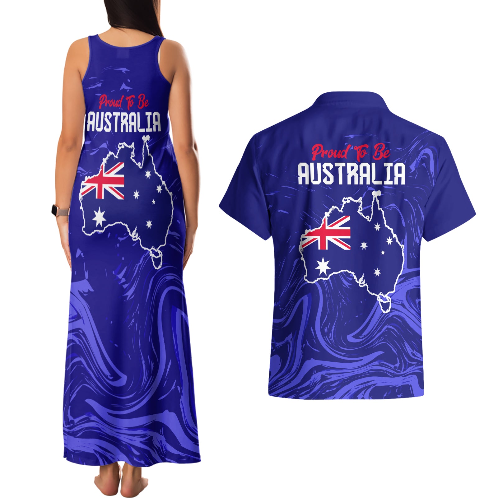 Proud To Be Australia Day Couples Matching Tank Maxi Dress and Hawaiian Shirt Kangaroo with Flag Color