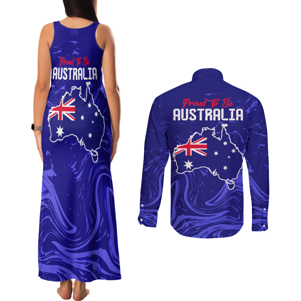 Proud To Be Australia Day Couples Matching Tank Maxi Dress and Long Sleeve Button Shirt Kangaroo with Flag Color