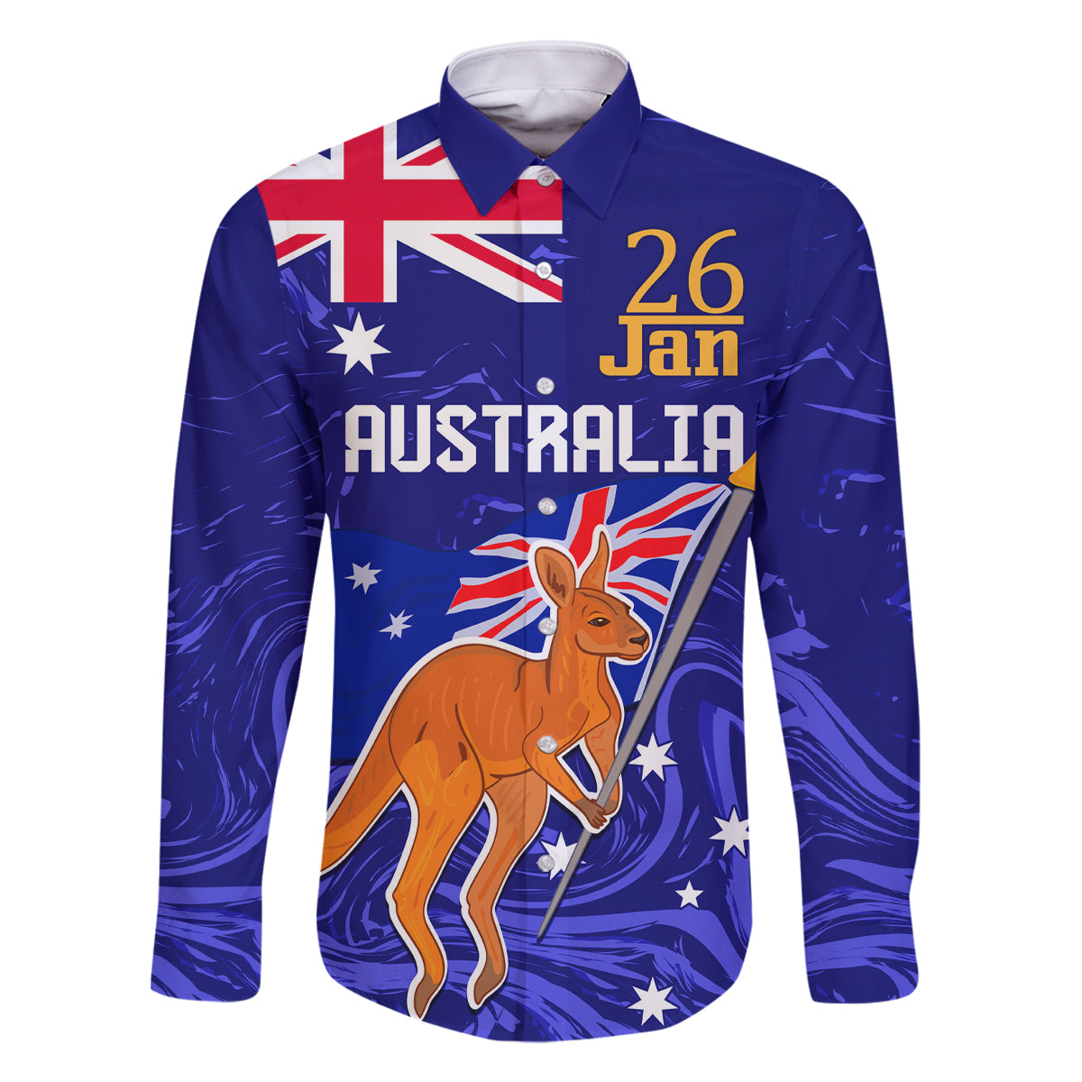 Proud To Be Australia Day Family Matching Long Sleeve Bodycon Dress and Hawaiian Shirt Kangaroo with Flag Color