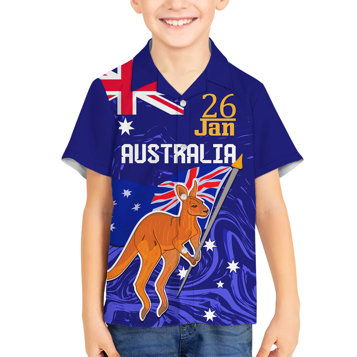 Proud To Be Australia Day Family Matching Long Sleeve Bodycon Dress and Hawaiian Shirt Kangaroo with Flag Color