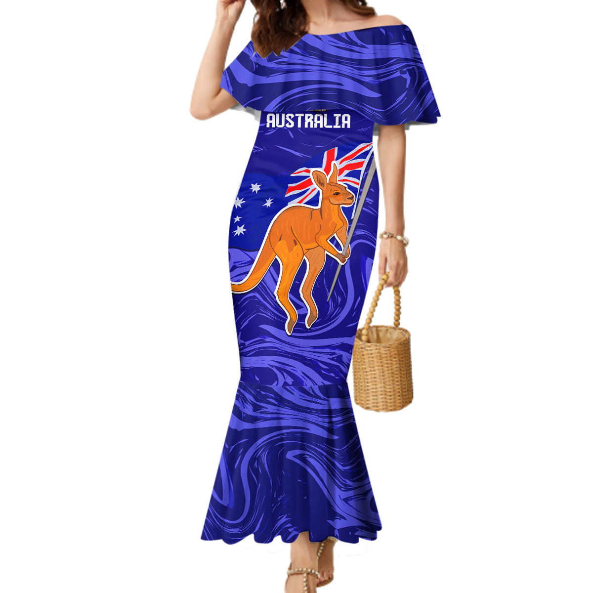 Proud To Be Australia Day Family Matching Mermaid Dress and Hawaiian Shirt Kangaroo with Flag Color