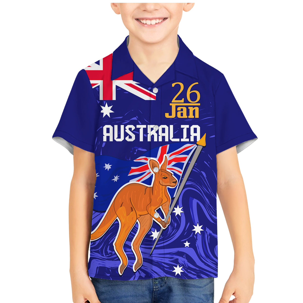 Proud To Be Australia Day Family Matching Mermaid Dress and Hawaiian Shirt Kangaroo with Flag Color