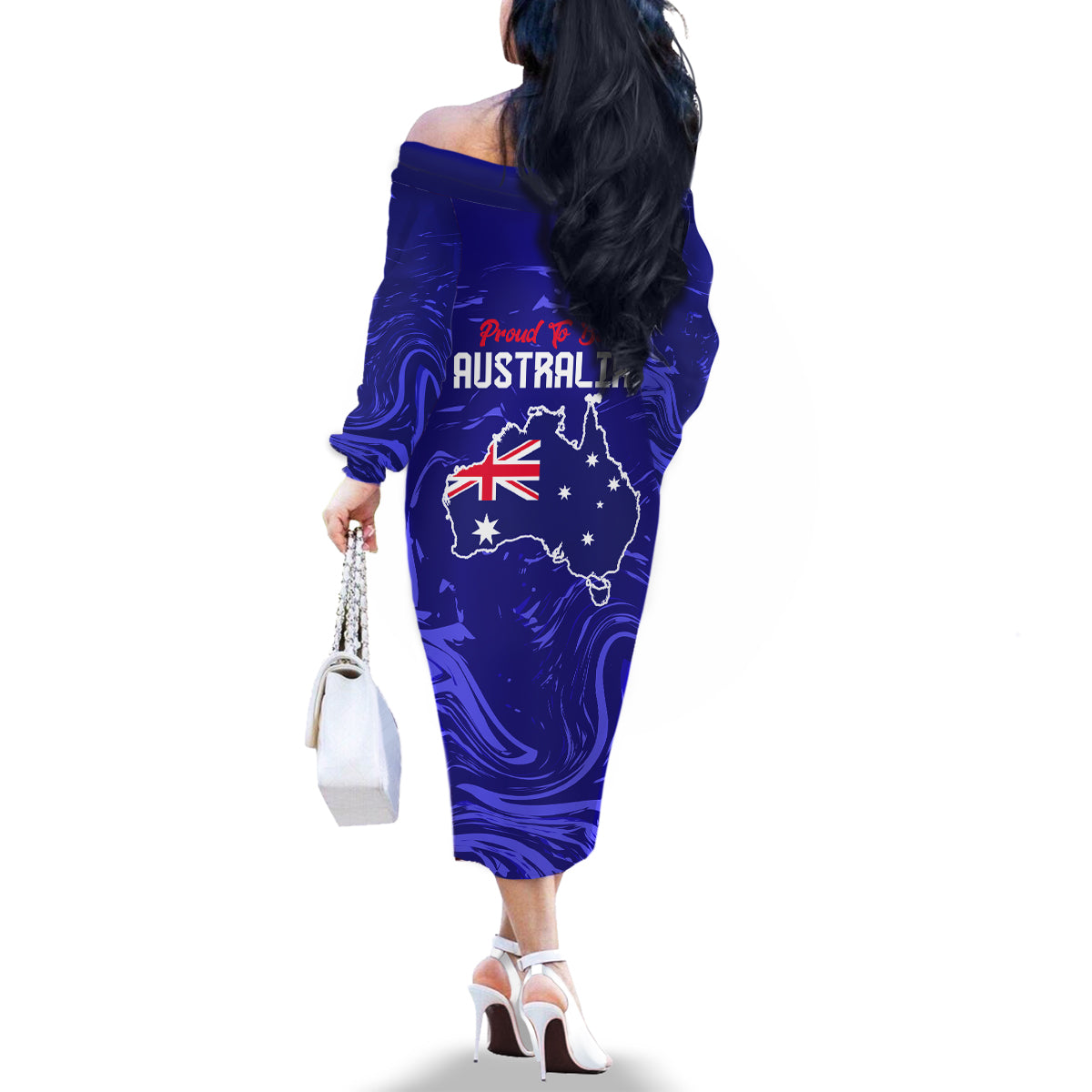 Proud To Be Australia Day Family Matching Off Shoulder Long Sleeve Dress and Hawaiian Shirt Kangaroo with Flag Color