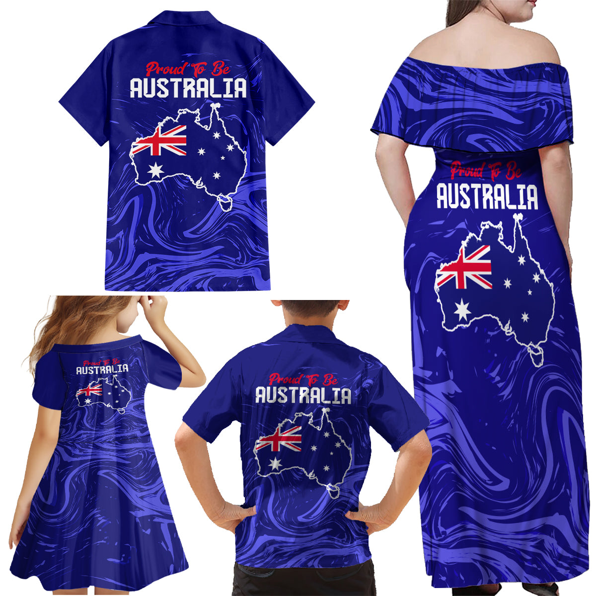 Proud To Be Australia Day Family Matching Off Shoulder Maxi Dress and Hawaiian Shirt Kangaroo with Flag Color