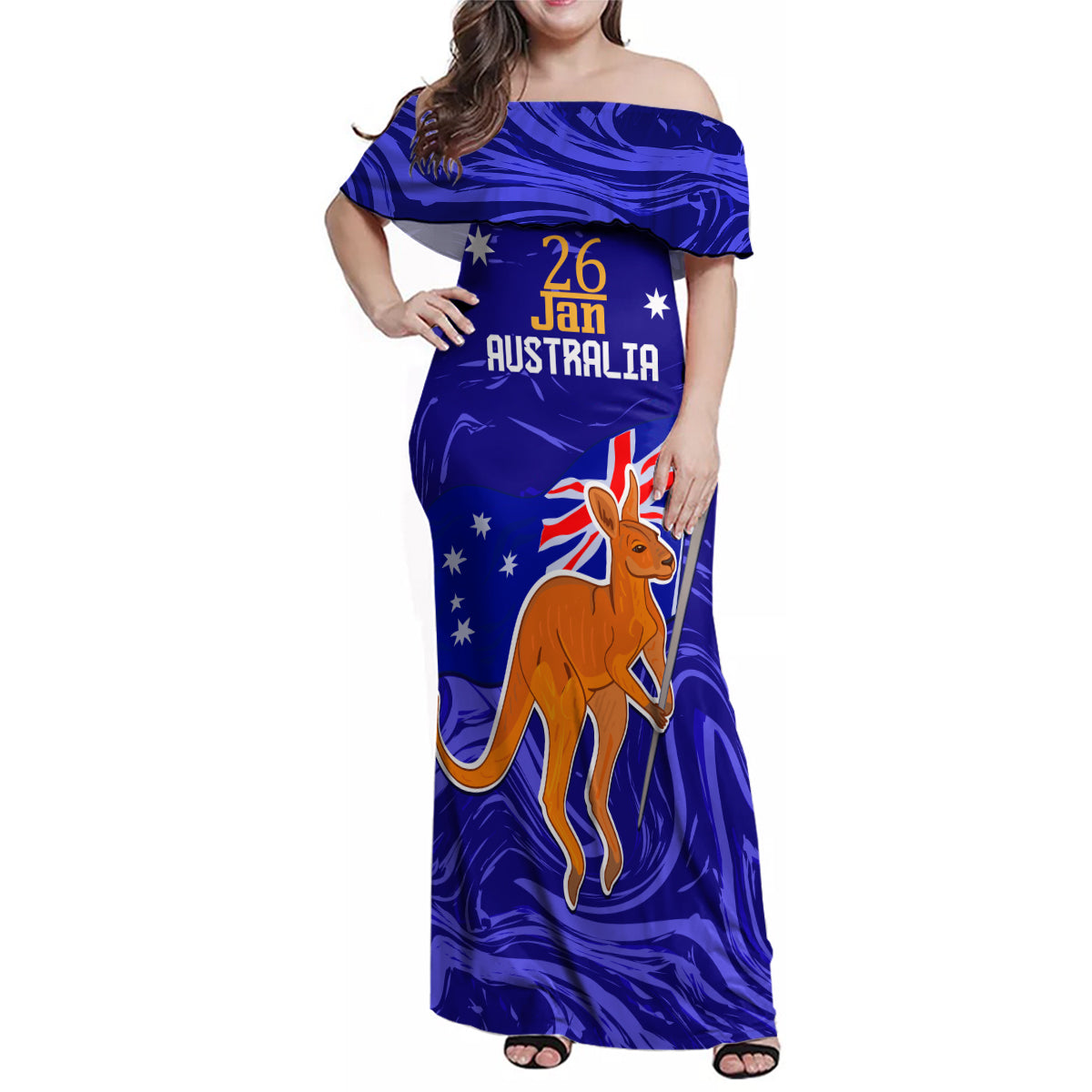 Proud To Be Australia Day Family Matching Off Shoulder Maxi Dress and Hawaiian Shirt Kangaroo with Flag Color