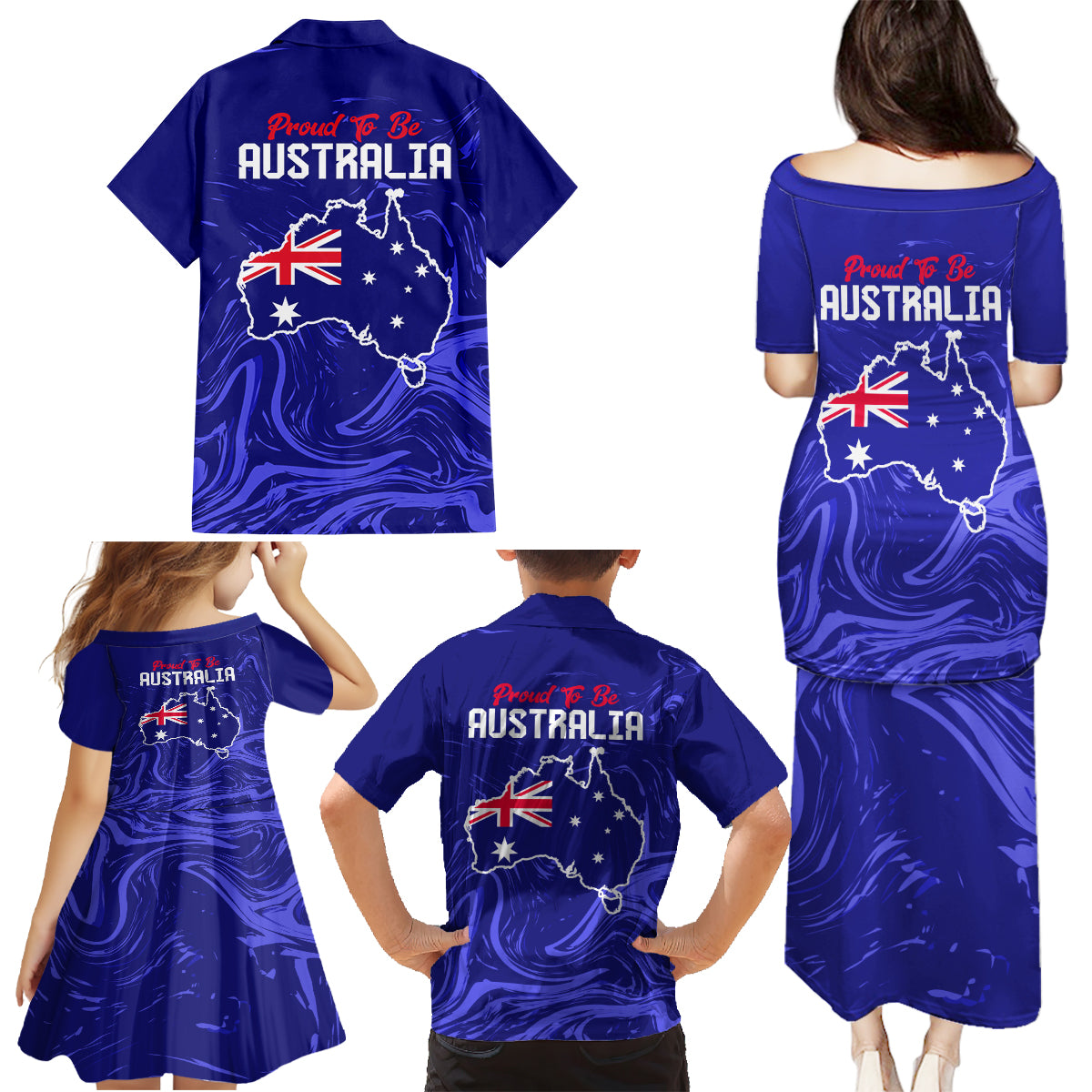 Proud To Be Australia Day Family Matching Puletasi and Hawaiian Shirt Kangaroo with Flag Color