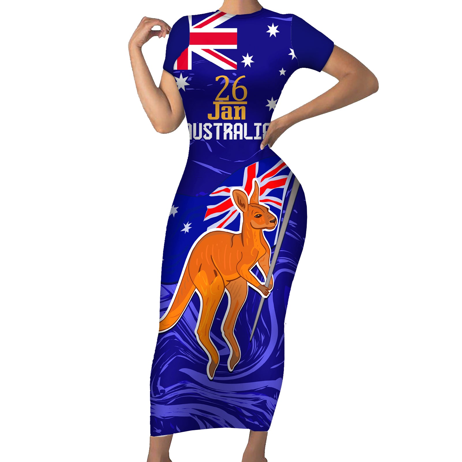 Proud To Be Australia Day Family Matching Short Sleeve Bodycon Dress and Hawaiian Shirt Kangaroo with Flag Color