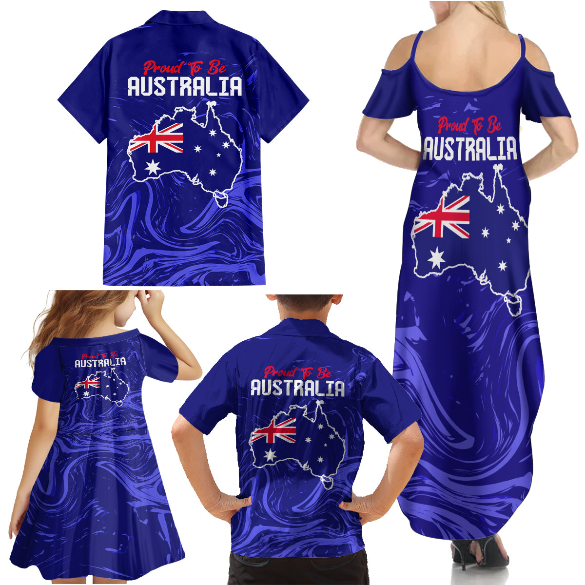 Proud To Be Australia Day Family Matching Summer Maxi Dress and Hawaiian Shirt Kangaroo with Flag Color