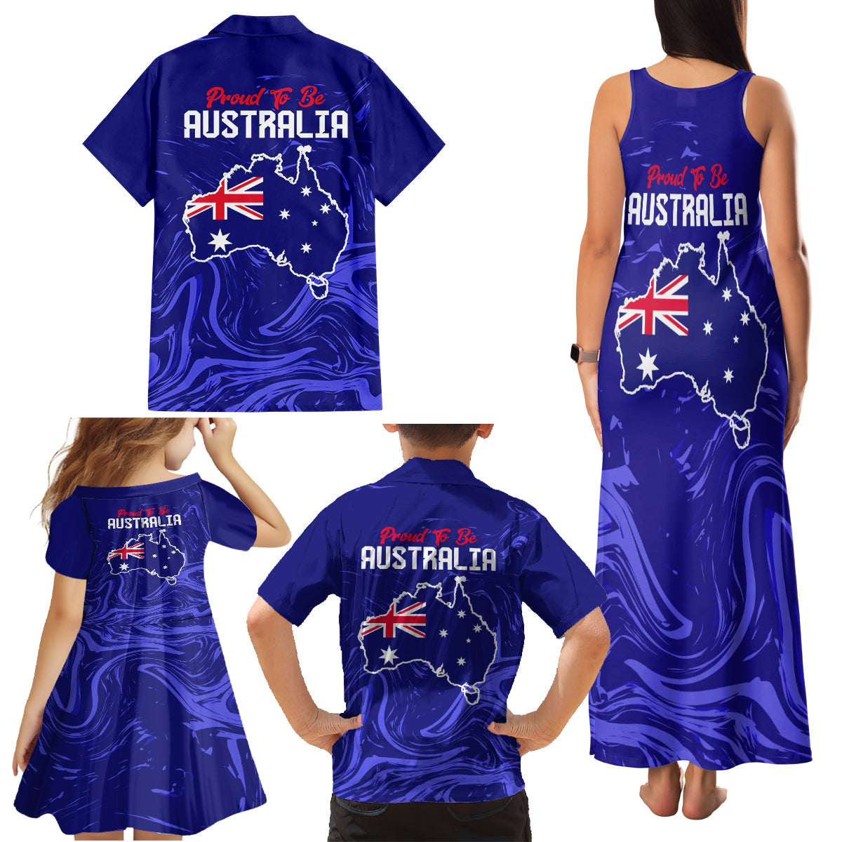 Proud To Be Australia Day Family Matching Tank Maxi Dress and Hawaiian Shirt Kangaroo with Flag Color