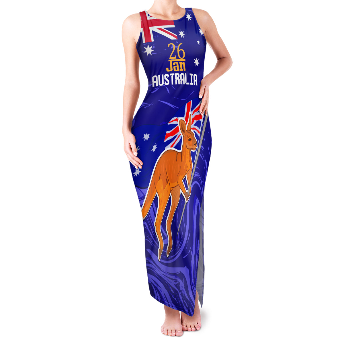 Proud To Be Australia Day Family Matching Tank Maxi Dress and Hawaiian Shirt Kangaroo with Flag Color