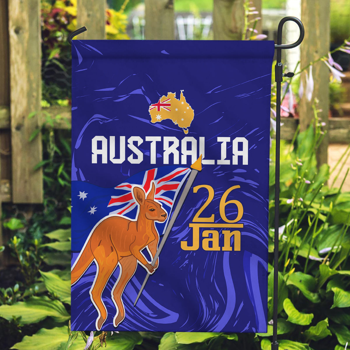 Proud To Be Australia Day Garden Flag Kangaroo with Flag Color - Vibe Hoodie Shop