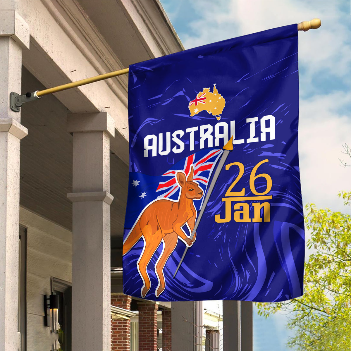 Proud To Be Australia Day Garden Flag Kangaroo with Flag Color - Vibe Hoodie Shop