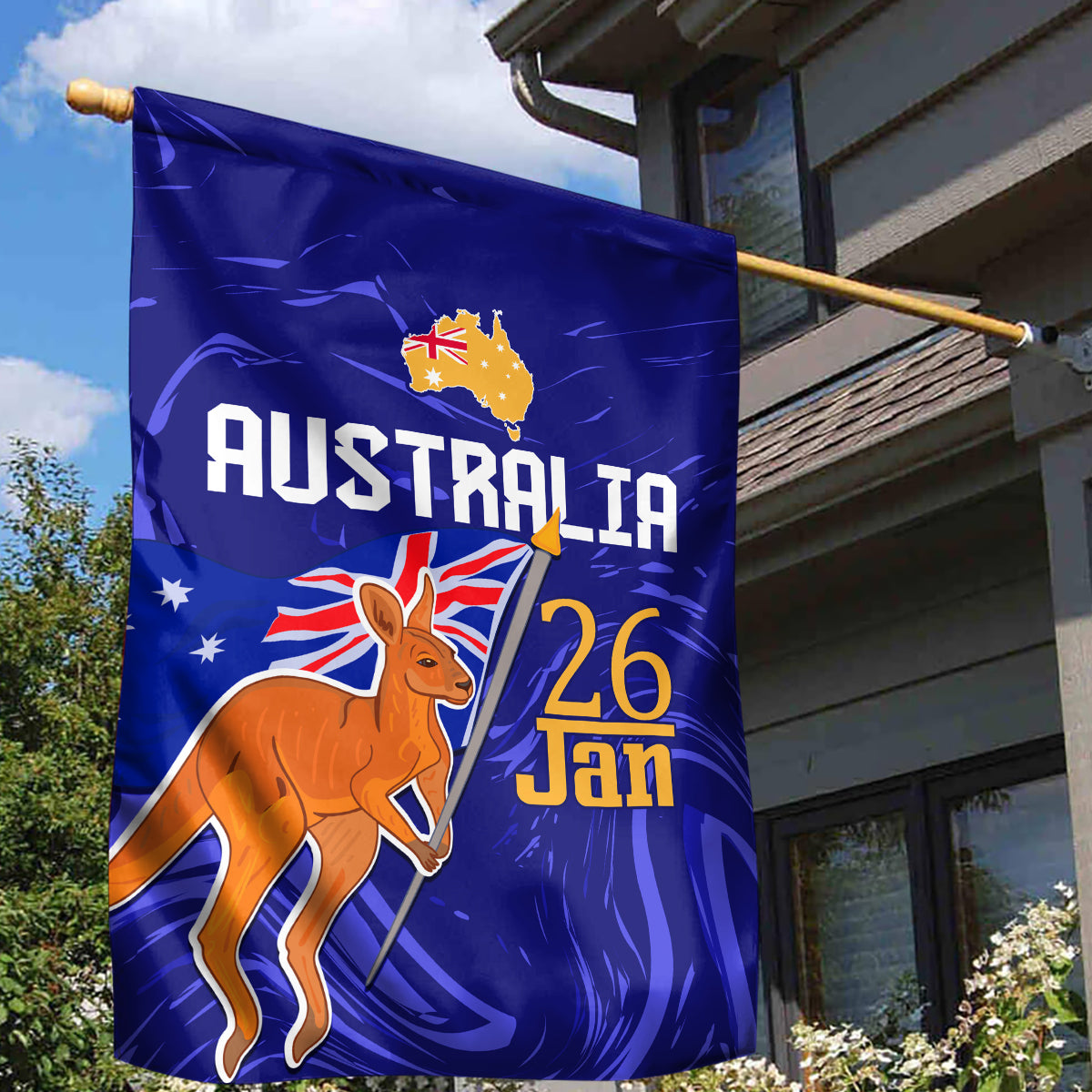 Proud To Be Australia Day Garden Flag Kangaroo with Flag Color - Vibe Hoodie Shop