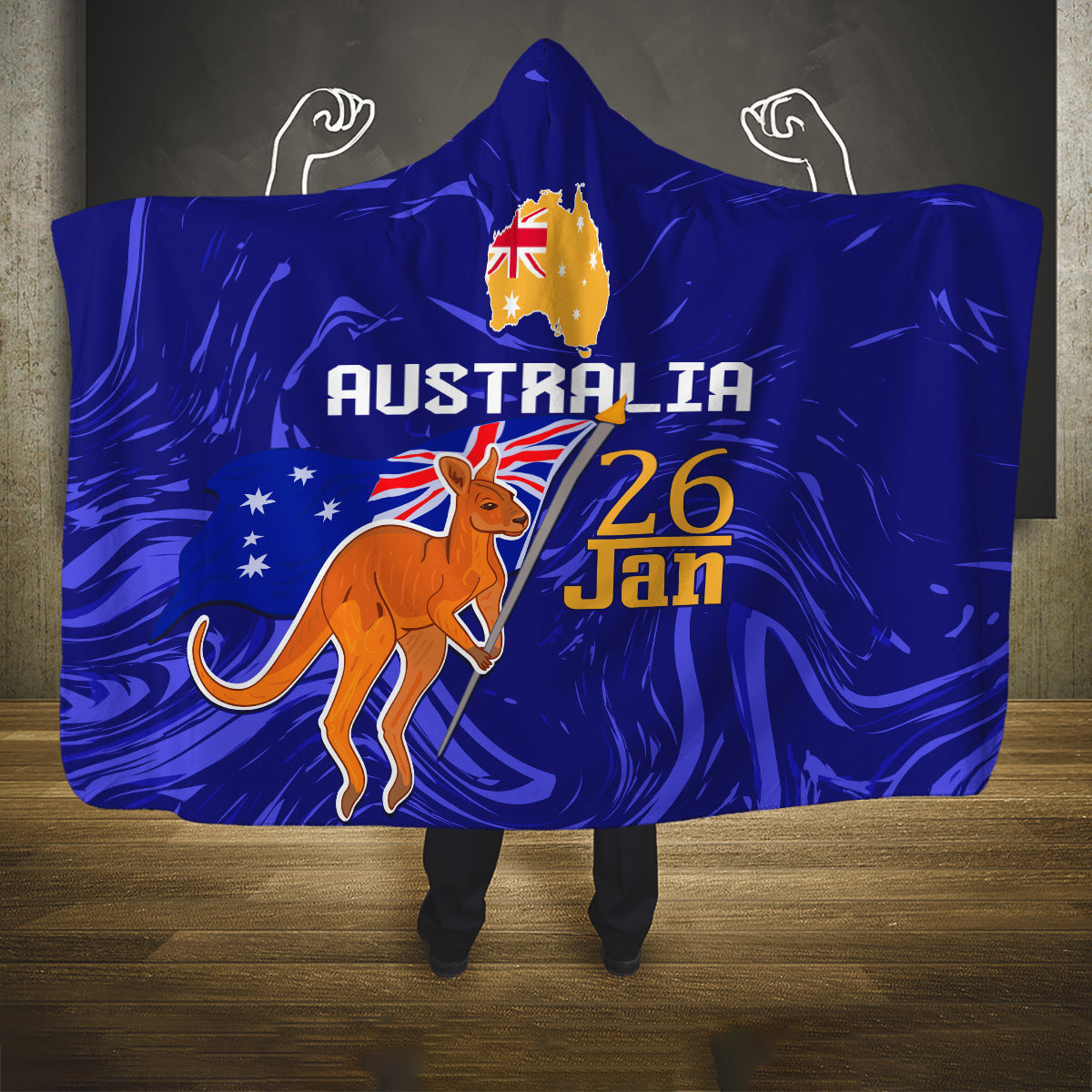 Proud To Be Australia Day Hooded Blanket Kangaroo with Flag Color