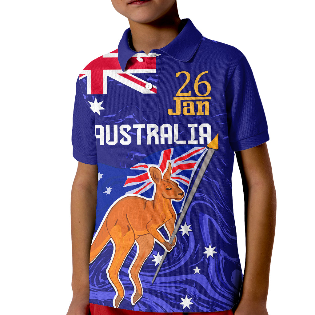 Proud To Be Australia Day Kid Polo Shirt Kangaroo with Flag Color - Vibe Hoodie Shop