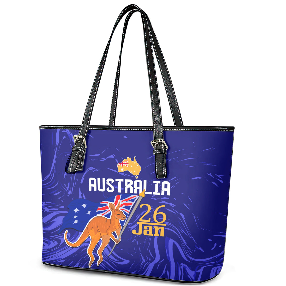 Proud To Be Australia Day Leather Tote Bag Kangaroo with Flag Color